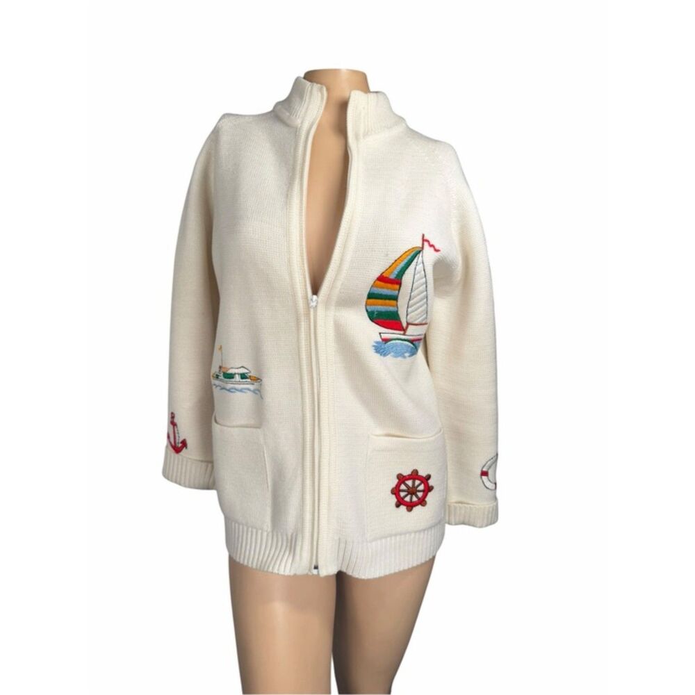 Leroy Knitwear Nautical Embroidered Zip Cardigan Size Medium